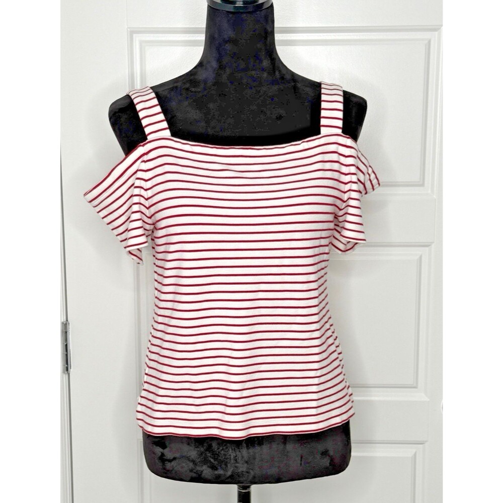 Ann Taylor Off Shoulder Top Women’s S Red White Striped Knit with Straps